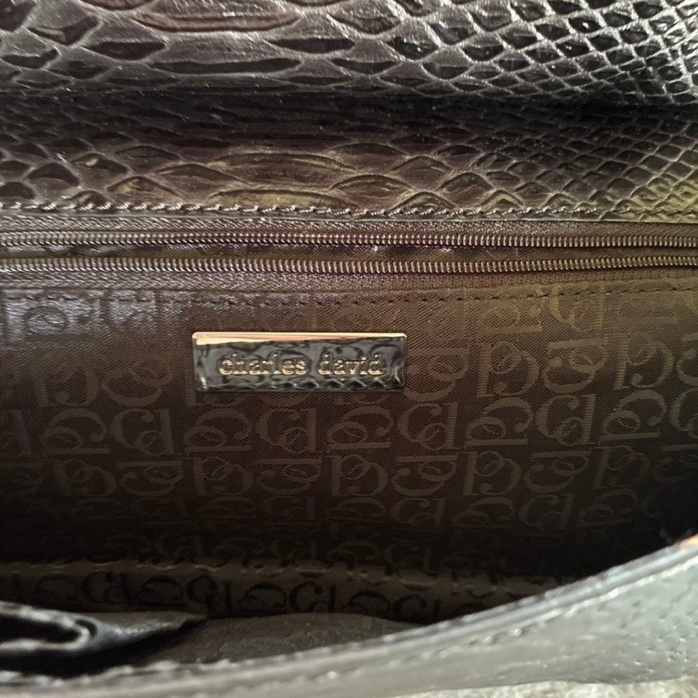 Charles David Black Snakeskin Embossed Shoulder Bag Silver Studded Baguette Y2K - Picture 5 of 14